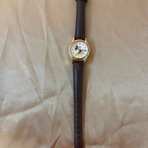Disney Gold-Tone Mickey Mouse Watch with Brown Strap